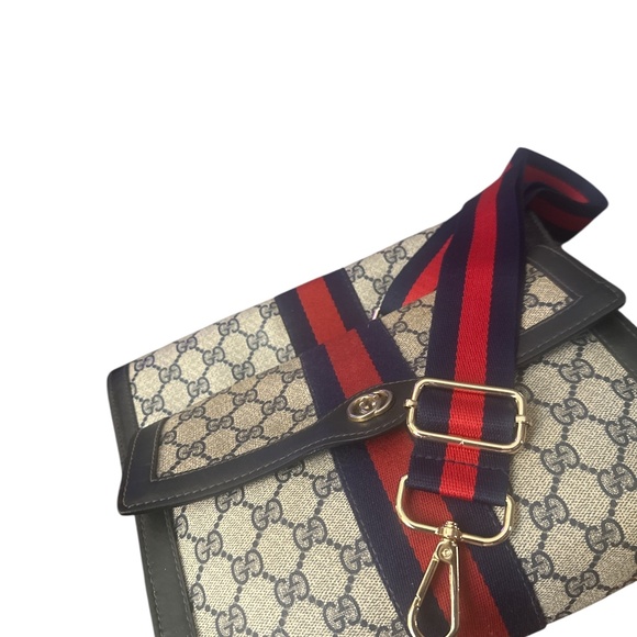 GUCCI GG Navy +Red Clutch Bag Sherry Line w Free Organizer Strap Converter - Picture 7 of 11